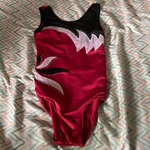 red white and black gymnastics leotard